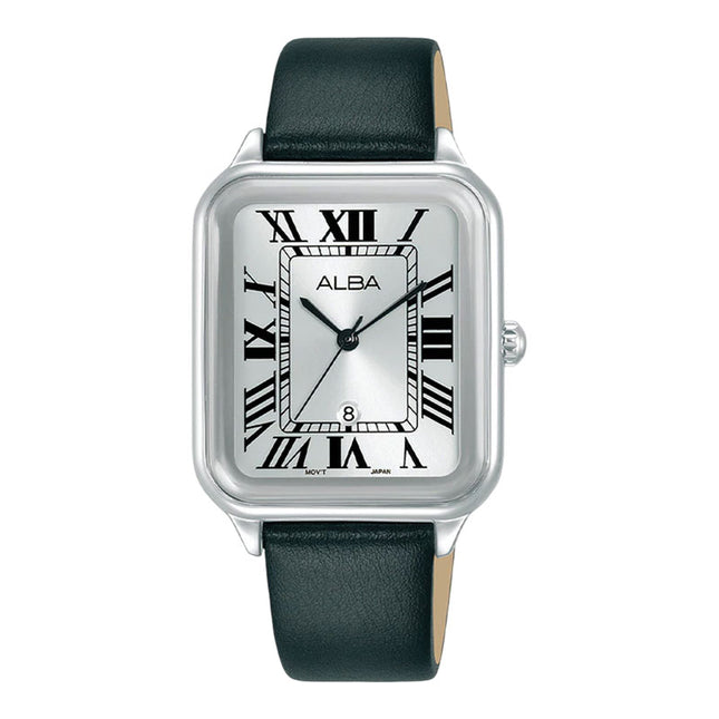 Alba Fashion AH7DX7X1 Ladies Silver Dial Black Leather Strap