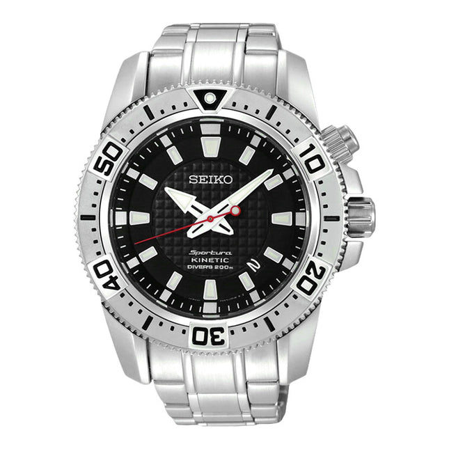 Seiko Sportura SKA509P1 Kinetic Diver Black Dial Stainless Steel Strap