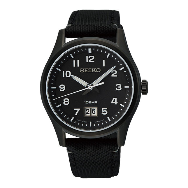 Seiko SUR571P1 Discover More Black Dial Black Nylon Strap