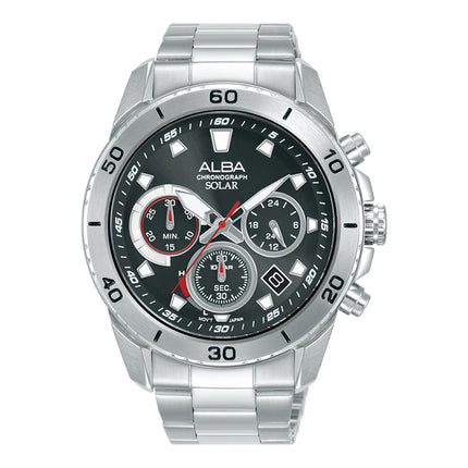 Alba Active AZ5015X1 Men Solar Chronograph Black Dial Stainless Steel Strap
