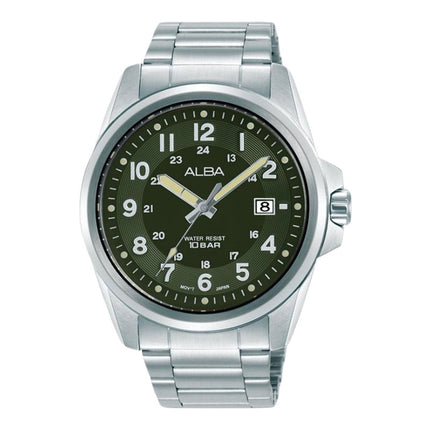 Alba Active AS9V99X1 Men Matte Khaki Green Dial Stainless Steel Strap