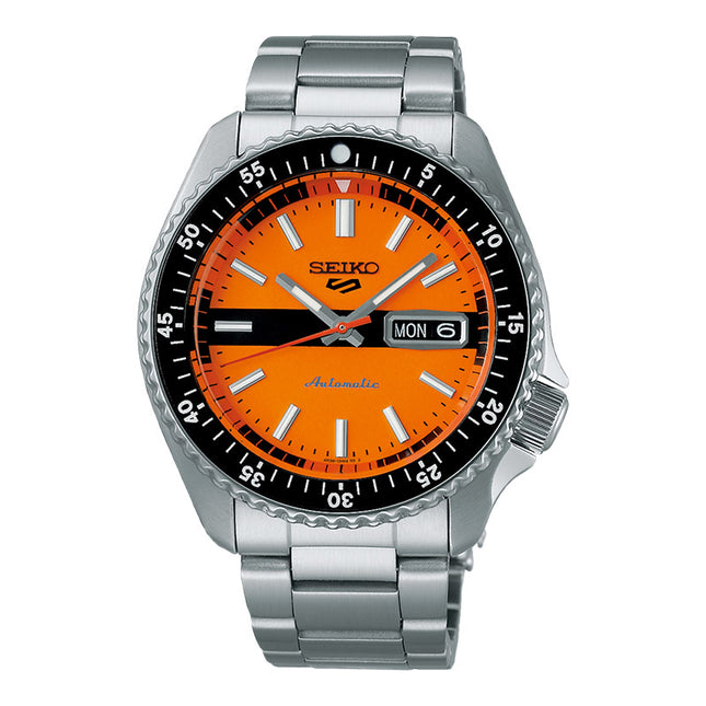 Seiko 5 Sports SRPK11K1 SKX Sports Style Double Hurricane Orange Dial St Steel Strap Special Edition