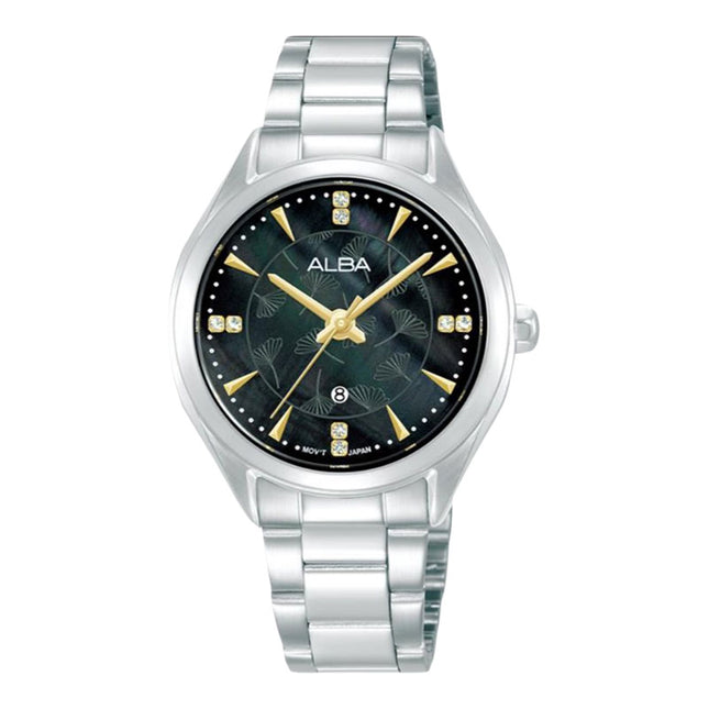 Alba Fashion AH7EK1X1 Ladies Black MOP Dial Stainless Steel Strap