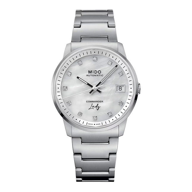 Mido Commander M021.207.11.106.00 Lady Silver Diamonds MOP Dial Stainless Steel Strap