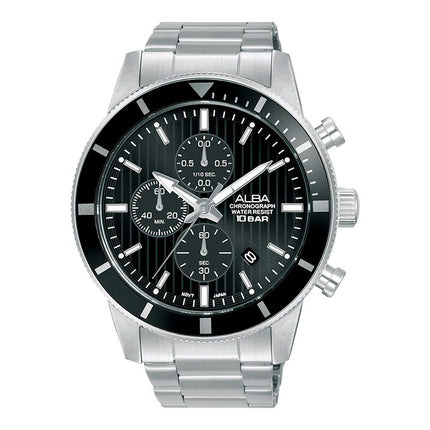 Alba Active AM3957X1 Chronograph Men Black Patterned Dial Stainless Steel Strap