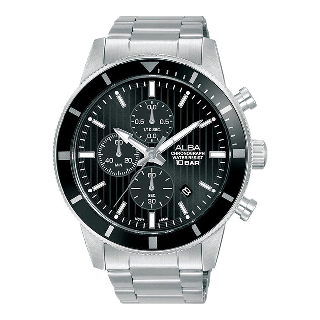 Alba Active AM3957X1 Chronograph Men Black Patterned Dial Stainless Steel Strap