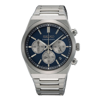 Seiko Chronograph SSB453P1 Men Discover More Blue Dial Stainless Steel Strap