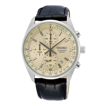 Seiko Classic SSB383P1 Neo Chronograph Beige Dial Black Leather Strap