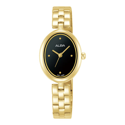 Alba Fashion AH8918X1 Ladies Analog Black Polished Dial Gold Stainless Steel Strap