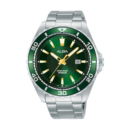 Alba Active AG8L21X1 Men Green Patterned Dial Stainless Steel Strap