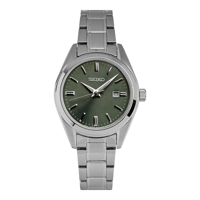 Seiko Ladies SUR533P1 Dress Olive Green Dial Stainless Steel Strap
