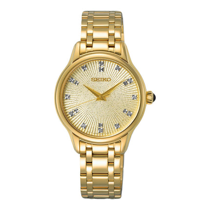 Seiko Ladies SRZ552P1 Champagne Sparkle Effect Dial Gold Stainless Steel Strap