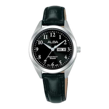 Alba AN8129X1 Ladies Black Dial Black Leather Strap