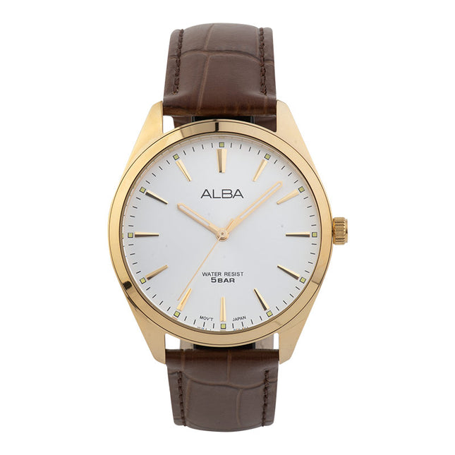 Alba ARX124X1 Men Silver Dial Brown Leather Strap