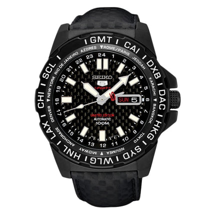 Seiko 5 Sports SRP723K1 Automatic Black Dial Black Leather Strap LIMITED EDITION