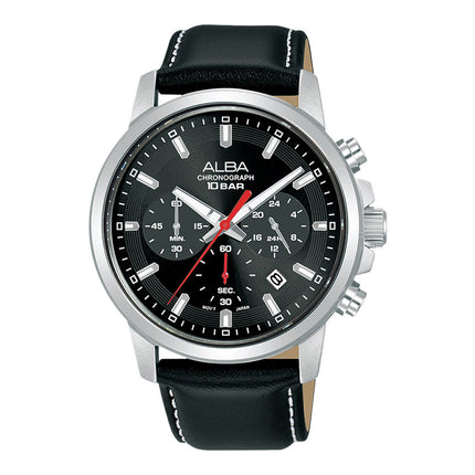 Alba Active AT3J63X1 Men Chronograph Black Dial Black Leather Strap
