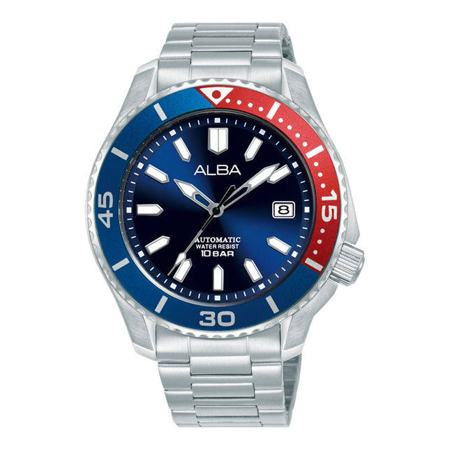 Alba Mechanical AU4083X1 Men Pepsi Blue Dial Stainless Steel Strap