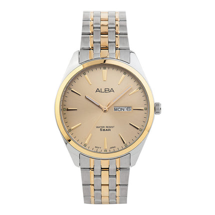 Alba AJ6184X1 Men Gold Dial Dual Tone Stainless Steel Strap