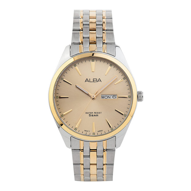 Alba AJ6184X1 Men Gold Dial Dual Tone Stainless Steel Strap