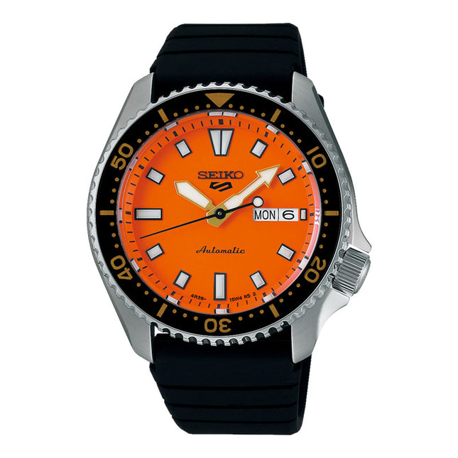 Seiko 5 Sports SRPL89K1 SKX Series Automatic Redux in Daichi Orange Dial Black Silicone Strap