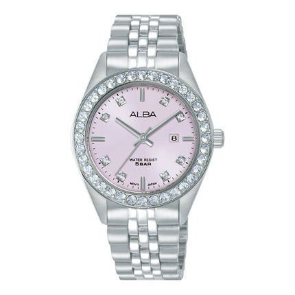 Alba Fashion AH7FE1X1 Ladies Analog Light Pink Dial Stainless Steel Strap
