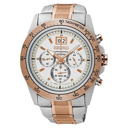 Seiko Lord SPC234P1 Discover More Chronograph White Dial Dual Tone Stainless Steel Strap