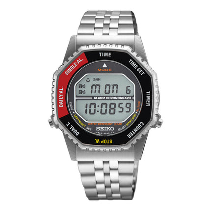 Seiko SMGG19P1 Rotocall Reissue Digital Quartz Watch in Red & Black Stainless Steel Strap