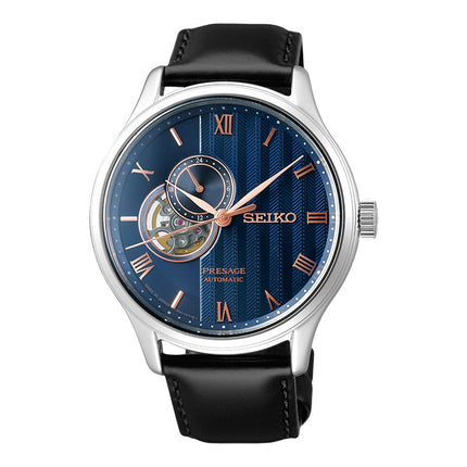 Seiko Presage SSA421J1 Zen Garden Sakura By Night Open Heart Blue Dial Black Leather Strap