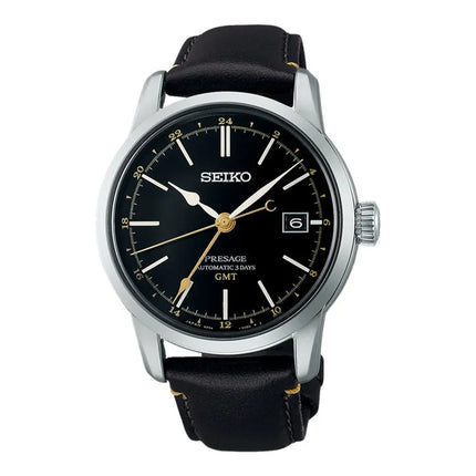 Seiko Presage SPB447J1 GMT Craftsmanship Series Urushi Black Lacquer Dial Black Leather Strap