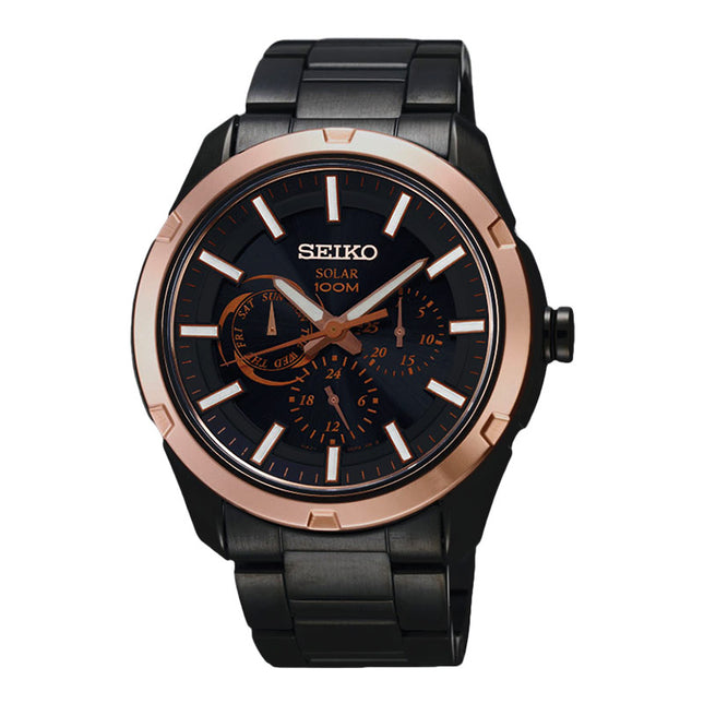 Seiko Solar SNE262P1 Black Dial Black Stainless Steel Strap