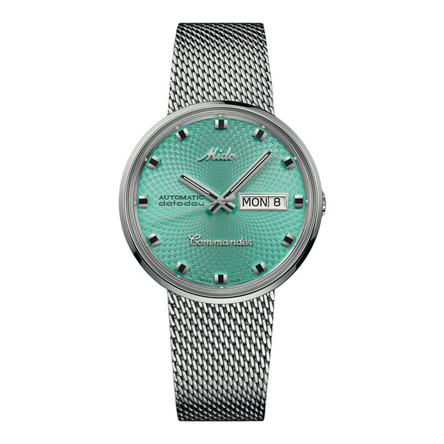 MIDO Commander M8429.4.25.11 1959 Datoday Automatic Turquoise Dial Mesh Strap