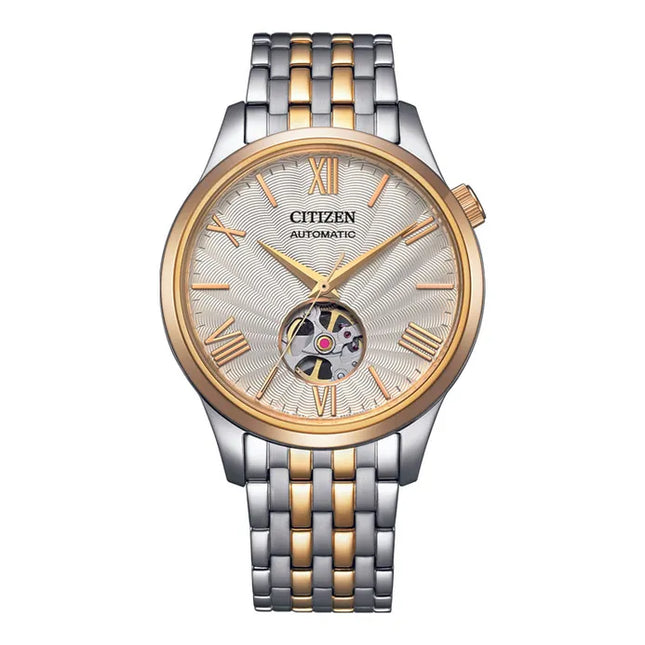 Citizen Mechanical NH9136-88A Men Open Heart Beige Dial Dual Tone Stainless Steel Strap