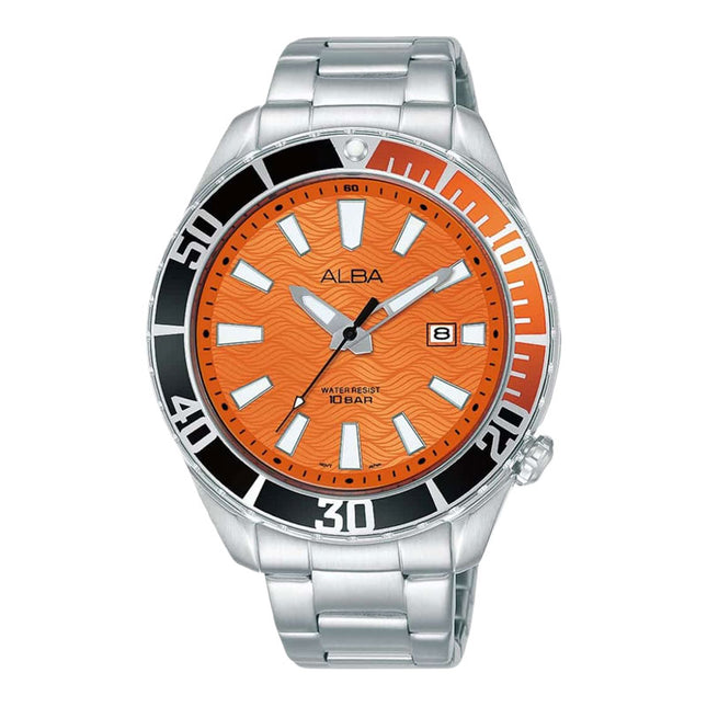 Alba Active AG8K27X1 Men Orange Dial Stainless Steel Strap