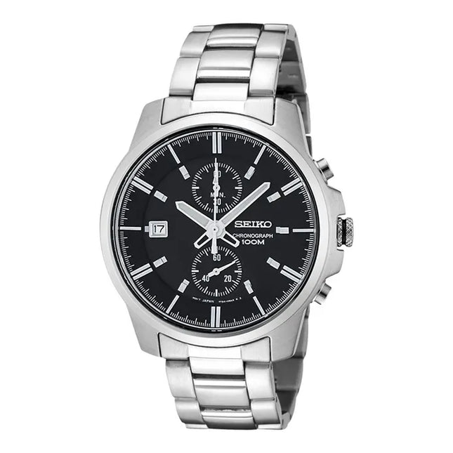 Seiko Chronograph SNN163P1 Men Black Dial Stainless Steel Strap