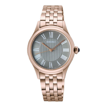 Seiko Ladies SUR614P1 Discover More Grey Dial Rose Gold Stainless Steel Strap