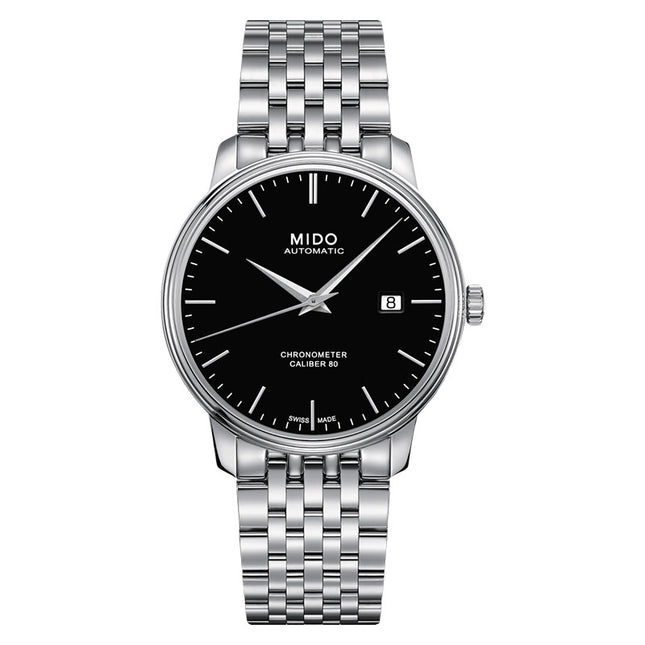 MIDO Baroncelli III M027.408.11.051.00 Chronometer Cal. 80 Automatic Black Dial St. Steel Strap