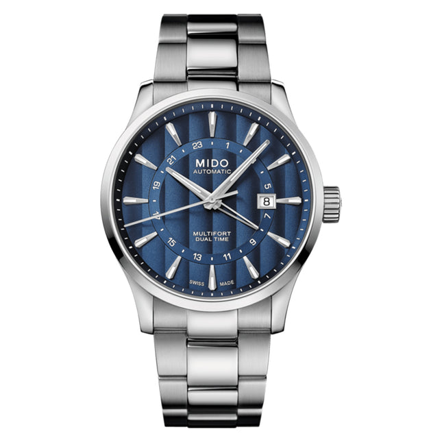 Mido M038.429.11.041.00 Multifort Dual Time Automatic Blue Dial Stainless Steel Strap
