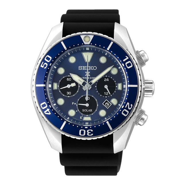 Seiko Prospex SSC759J1 Sumo Solar Chronograph Blue Navy Dial Black Silicone Strap