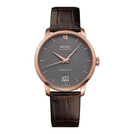 MIDO Baroncelli M027.426.36.088.00 Automatic Big Date Grey Dial Brown Leather Strap 