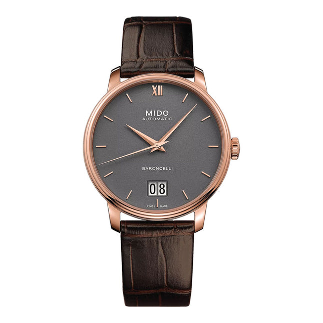 MIDO Baroncelli M027.426.36.088.00 Automatic Big Date Grey Dial Brown Leather Strap 