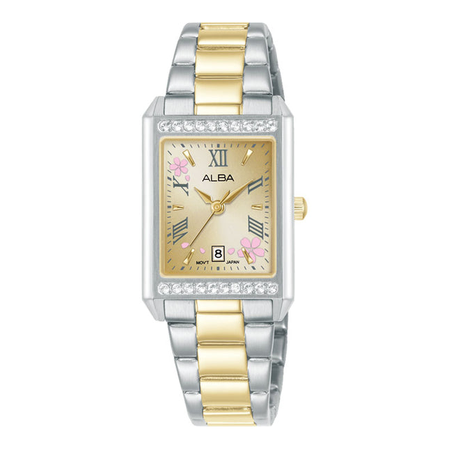 Alba Signa AH7EZ9X1 Ladies Champagne Gradation Dial Dual Tone Stainless Steel Strap