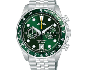 Alba Active A4B029X1 Chronograph Men Green Dial Stainless Steel Strap