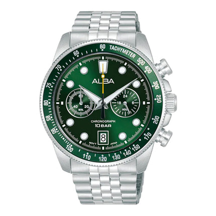 Alba Active A4B029X1 Chronograph Men Green Dial Stainless Steel Strap