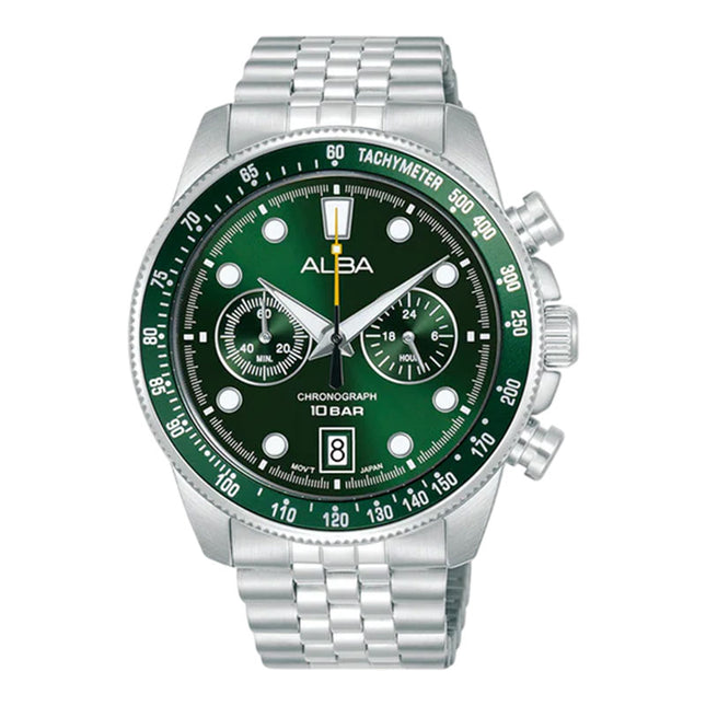 Alba Active A4B029X1 Chronograph Men Green Dial Stainless Steel Strap