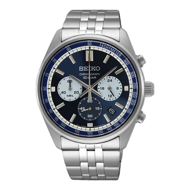 Seiko Chronograph SSB427P1 Essentials Reverse Blue Panda Dual Tone Dial Stainless Steel Strap