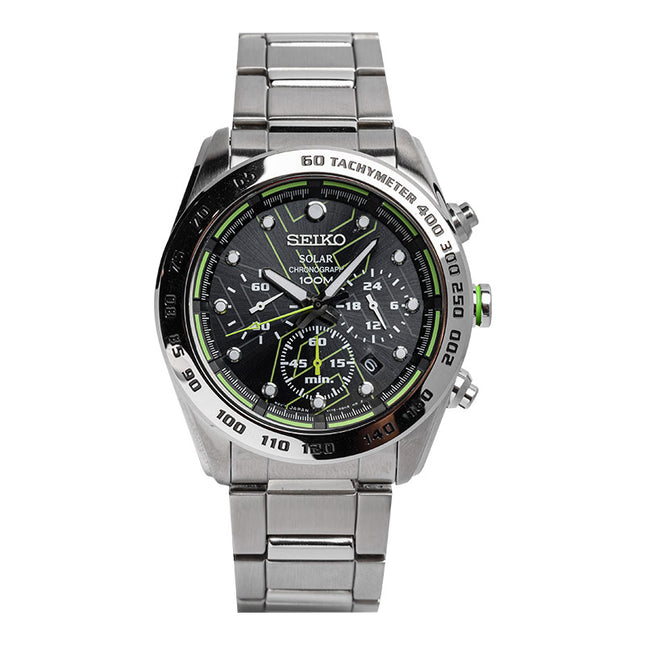 Seiko Solar SSC119P1 Chronograph Black Dial Stainless Steel Strap