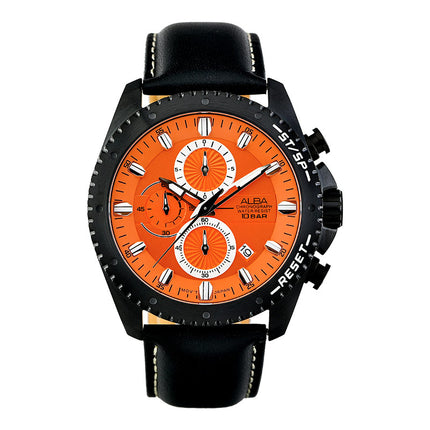 Alba Active AM3643X1 Men Orange Dial Black Leather Strap