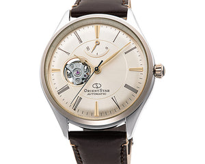 Orient Star RE-AT0201G Open Heart Beige Dial Brown Leather Strap