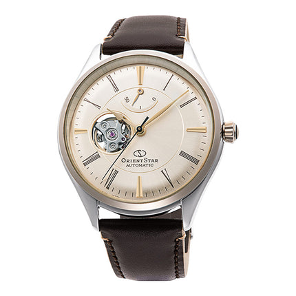 Orient Star RE-AT0201G Open Heart Beige Dial Brown Leather Strap