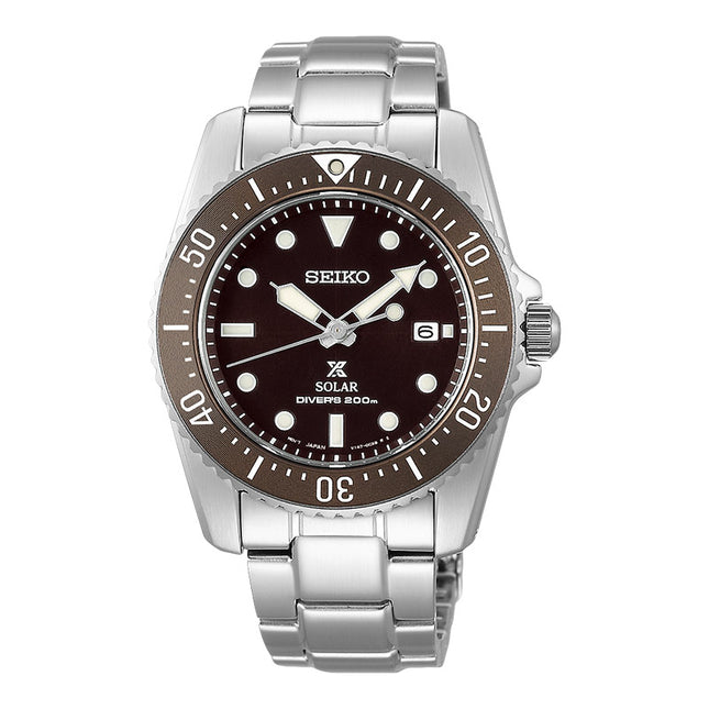 Seiko Prospex SNE571P1 Solar Divers 200M Dark Brown Dial Stainless Steel Strap